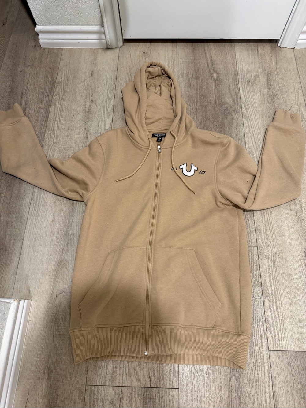 True Religion Men Beige/Tan Full-Zip Hoodie with Logo